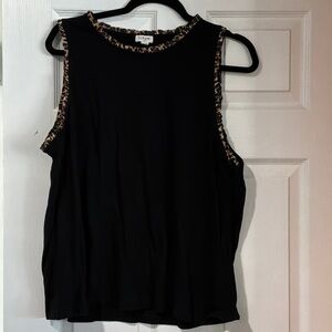J. Crew Black Tank with Animal Print Trim